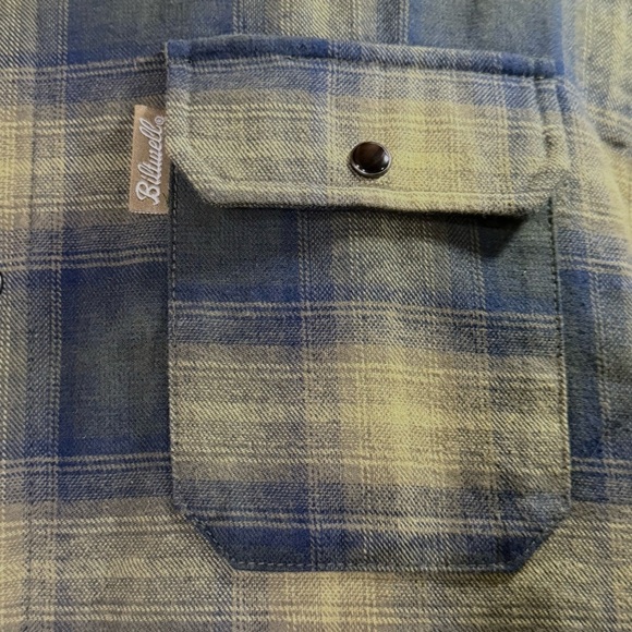 Biltwell Flannel Button Down Western Green & Navy Long Sleeve Mens Shirt Medium - Picture 5 of 16